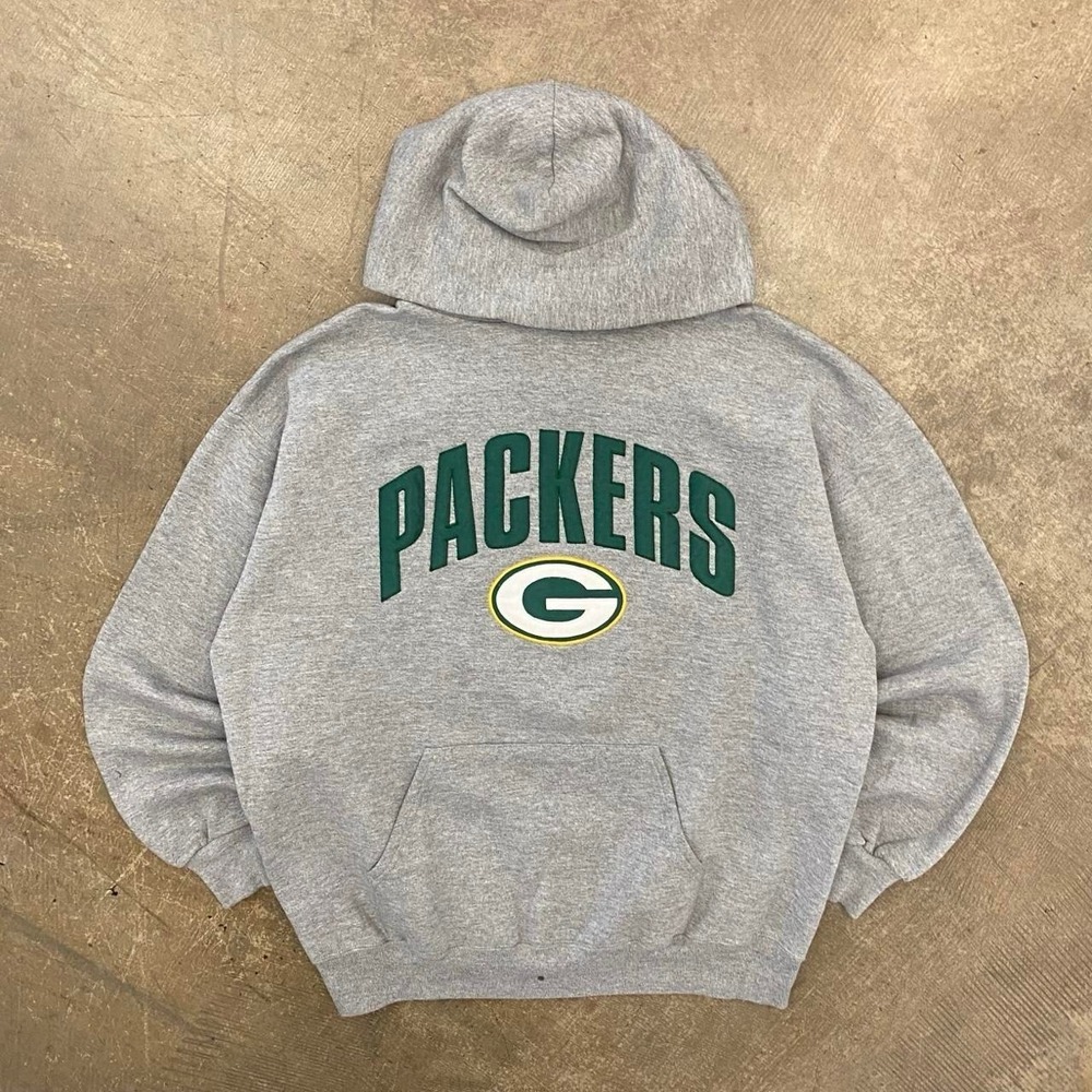 Vintage Green Pay Packers NFL 2000s Jerzees Football Arch Spellout Hoodie XL